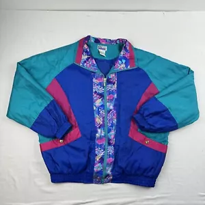 Vintage Athletech Windbreaker Jacket Womens Large Colorful 1980s Disco Hipster - Picture 1 of 12