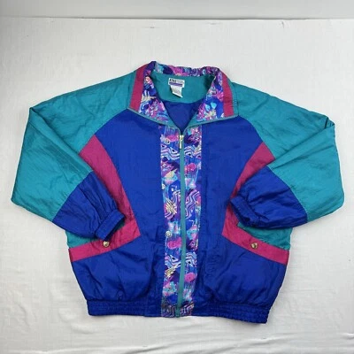 Vintage Athletech Windbreaker Jacket Womens Large Colorful 1980s Disco Hipster  - Image 1 of 4