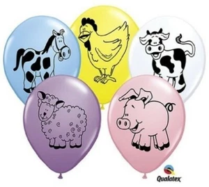 (25) Farm Animal Cow, Horse, Chicken, Pig, Sheep 11" Latex Balloon Party Supplie - Picture 1 of 1