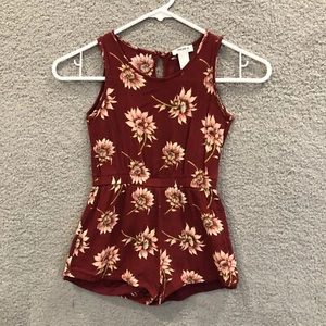 Forever 21 Girls Floral Red One Piece Short Romper Size 5/6 - Picture 1 of 9