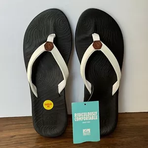 REEF Women’s Zen Love Flip Flops Size 7 White & Brown Thong Sandals NEW - Picture 1 of 7