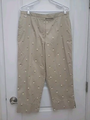 Calça feminina de golfe Liz tamanho 12 bronzeada Tabitha Capri crop abacaxi bordado ao ar livre - Imagem 1 de 4