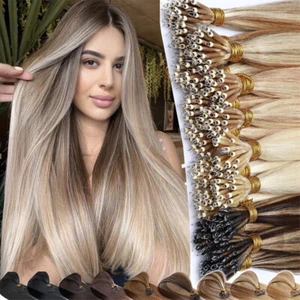 Nano Ring Tip Remy Human Hair Extensions Double Drawn THICK Full Head 100% Real - Picture 1 of 35