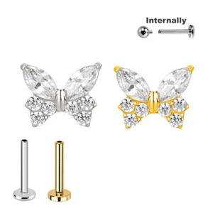 1,2mm Kristall Schmetterling Titan Ohr Helix Piercing Labret Innengewinde Gold - Bild 1 von 5