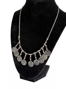 Women's Vintage Silver Tone Medallion Coins Necklace (17") - Picture 1 of 5