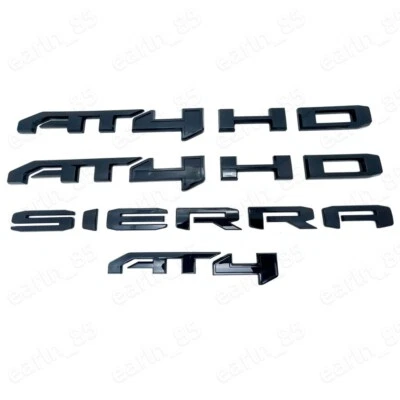 4PCS Gloss Black AT4 HD Emblems Sierra Letters Kit Fit GMC Sierra 2500 HD 3500HD - Image 1 of 4