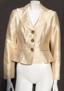 KAY UNGER Rich Creme Seide Baumwolle Viskose Hochformat Kragen kurze Jacke Top Gr. 6 MOB - Bild 1 von 5