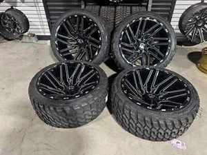 26x14 TIS 554BM BLACK MILLED WHEELS RIMS 37 MT TIRES RAM 2500 CHEVY GMC HD 8x6.5 - Picture 1 of 9