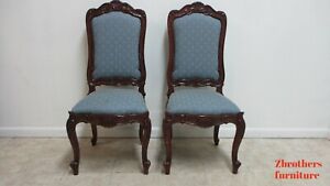 Pair BAU French Country Dining Room Side Chairs Regency Custom Carved A