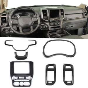 6x Steering Wheel Navigation Cover Trim Kit For Dodge Ram 1500 18+ Carbon Fiber - Picture 1 of 16
