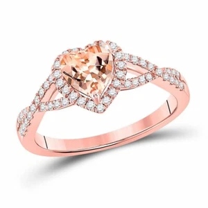 10kt Rose Gold Womens Heart Morganite Diamond Fashion Ring 1-1/4 Valentines Day - Picture 1 of 4
