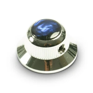 Q-Parts Knobs With Blue Acrylic Pearl Inlay Chrome UFO QPBUP-UC - Picture 1 of 1