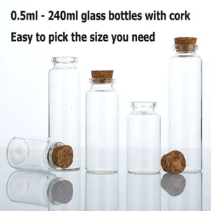 Bulk Buy 0.5ml-240ml Tiny Transparent Glass Bottle Empty Cork Bottles Vials Jars - Picture 1 of 64
