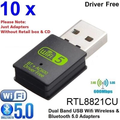 LOT 10 x AC600+BT 600Mbps Mini USB WiFi Wireless + Bluetooth 5.0 Adapter 2.4G 5G - Image 1 of 4