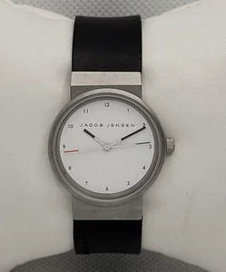 Ladies Jacob Jensen Round Titanium Case White Dial Black Poly Band Watch J6 - Picture 1 of 9