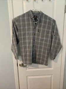 Weatherproof Garment Co Men’s M Gray Plaid Long Sleeve Button Front Shirt Mesh - Picture 1 of 8