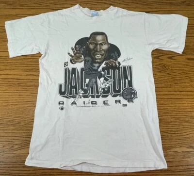 Vintage Bo Jackson Caricature 90's T-shirts NFL Football Raiders White Medium - Image 1 of 4