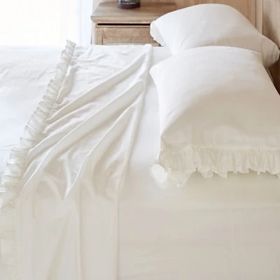 700 TC Algodón, Juego de Sábanas con Volantes 4 Piezas, Blanco Sólido King California King Foto 1 de 4