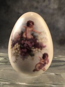 Eggzakly Porcelain Egg Rose & Cherubs Decorative Collectible Usa Handcrafted