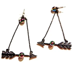 GUNMETAL BLACK ARROW MARCASITE EARRINGS rainbow boho Southwest Native new 1V - Picture 1 of 3