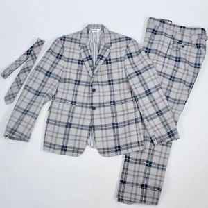 Thom Browne suit 1 / 36 suit jacket blazer pants and tie gray navy check - Picture 1 of 15