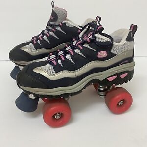 Skechers 4 Wheelers Sport Roller Skates Women's Navy Blue Pink Silver Size 8