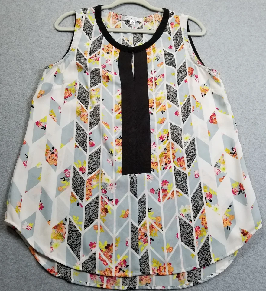 Camiseta sin mangas CAbi para mujer mediana M floral geométrica sin mangas cinta de grosgrain 249c Foto 1 de 4