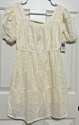 NWT Jessica Simpson size XL 14 16 girls cream short sleeve fit flare dress - Image 1 of 4