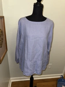 Camisa túnica de lino Bryn Walker Top MD Lagenlook lila púrpura de gran tamaño clásica - Imagen 1 de 4