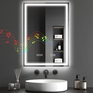 HOMCOM 500 x 700 mm Bathroom Mirror with Bluetooth Clock Lights Demister Pad - Picture 1 of 11