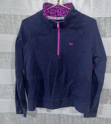 Pullover Victoria's Secret Play Rosa Para Mujer Talla LG Azul Leopardo Cuarto Cremallera Foto 1 de 4