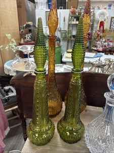 Vintage Empoli Genie Bottle Decanter w/ Stopper Green Italy Wax Drip Mid Century - Picture 1 of 3