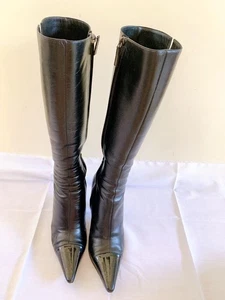 CHANEL long Heel Boots Bootie Shoes Women Size 37 COCO MARK Black With box  - Picture 1 of 13