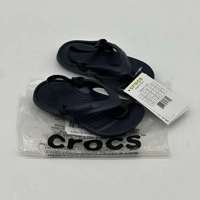 Crocs Unisex Child Classic Flip Flop Navy Blue Slingback Thong Sandals Size C8 - Image 1 of 4