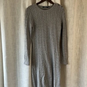 Lauren Ralph Lauren Gray Cable Knit Sweater Dress L Cotton Wool Cashmere Luxury - Picture 1 of 10