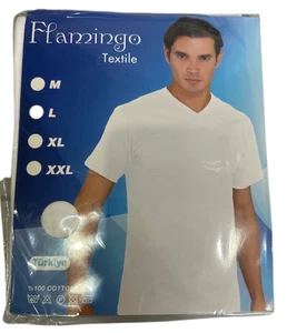 T-Shirt 6er Pack Weiß Flamingo Textil Baumwolle V-Ausschnitt 92cm BW Gr. L - Bild 1 von 2