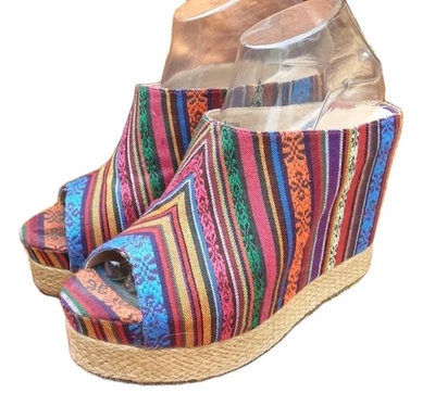 Alpargata de lavandería china cuña plataforma tacones zapatos talla 7,5 lona multicolor Foto 1 de 4