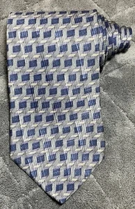 Bill Blass Geometric Silk Gray & Dark Blue Men'sNeck Tie 58"L 4"W - Picture 1 of 8