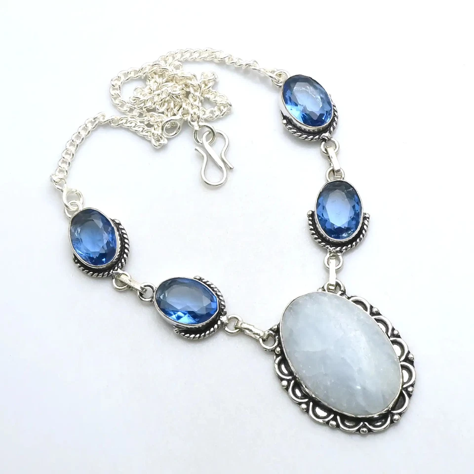 Aquamarine Blue Topaz Gemstone Ethnic Handmade Necklace Jewelry 26 Gms AN 12226 - Image 1 of 1