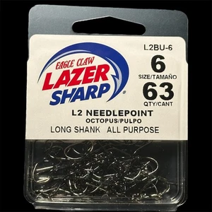 Eagle Claw Lazer Sharp L2 Needlepoint Octopus Hook L2BU-6 Style - Size 6 -63 qty - Picture 1 of 2