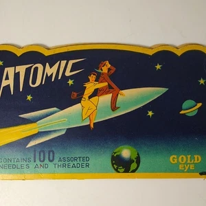 Vintage 1950's Atomic Gold Eye Sewing Needle Package Rocket Outer Space Graphic - Picture 1 of 6