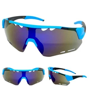 Oversized Sports Wrap Cycling Running SUN GLASSES Large Blue Frame & Vented Lens - Picture 1 of 6