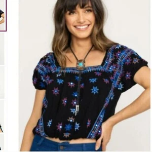 Free People | Aurora Embroidered Top Size Small - Picture 1 of 8