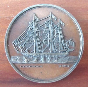 FRANCE-1863 -3 MASTED SHIP-LION & GLOBE - SUPERB COPPER JETON -VERY RARE - Picture 1 of 2