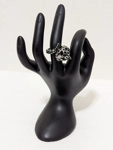 Oversized Fashion Black Silver Panther Statement Cocktail Stretch Ring - Picture 1 of 6