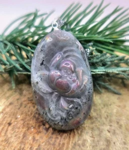 Natur Labradorit auffällige Lotusblume Anhänger Halskette. Preis beinhaltet beide Stifte - Bild 1 von 10