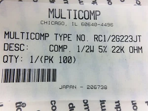 RC1/2G223JT Multicomp CARBON COMPOSITION RESISTORS 32 PIECES - Picture 1 of 1