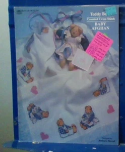 Teddy Bear Baby Afghan Counted Cross Stitch Pattern Leaflet 1989 Banar Designs - Picture 1 of 1