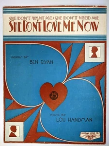 1931 She Don't Want Need Love Me Now Lou Handman Piano Partituras Goodman 8A - Imagen 1 de 1