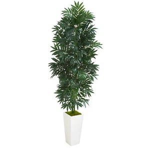 Nearly Natural 5’ Bamboo Palm Artificial Plant In White Planter Realistic Decor - Picture 1 of 1